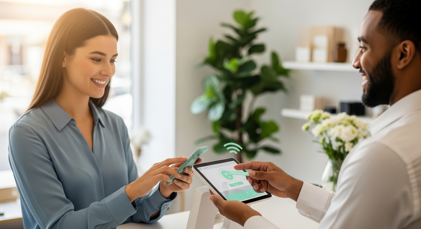 Shopper paying at modern POS terminal